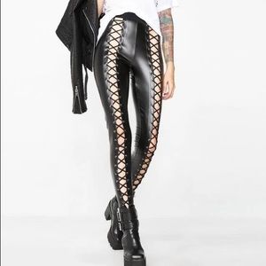 Dolls Kill Nancy Corset Leggings Faux Leather Black
